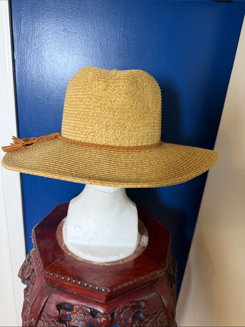 A.N.A. New Approach Wide Brim Straw Sun Hat – Tan/Brown Tassel Detail – One Size